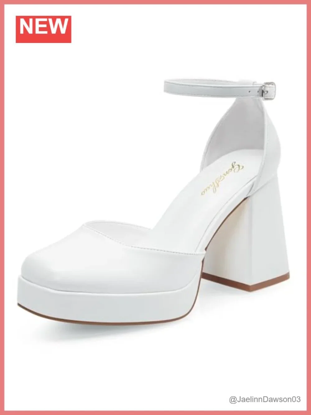 Women's Chunky Heel Pumps 4 Inch Platform Square Toe Ankle Strap Dress Wedding